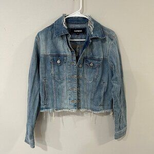 NWT Express Denim Distressed Blue Jean Jacket Women's Size XS
